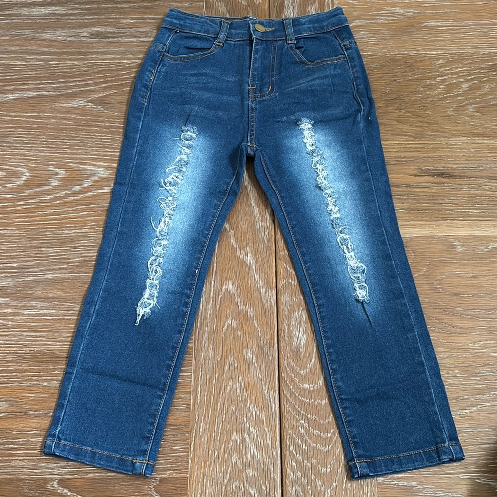 Sparkle in Pink distressed stretch jeans